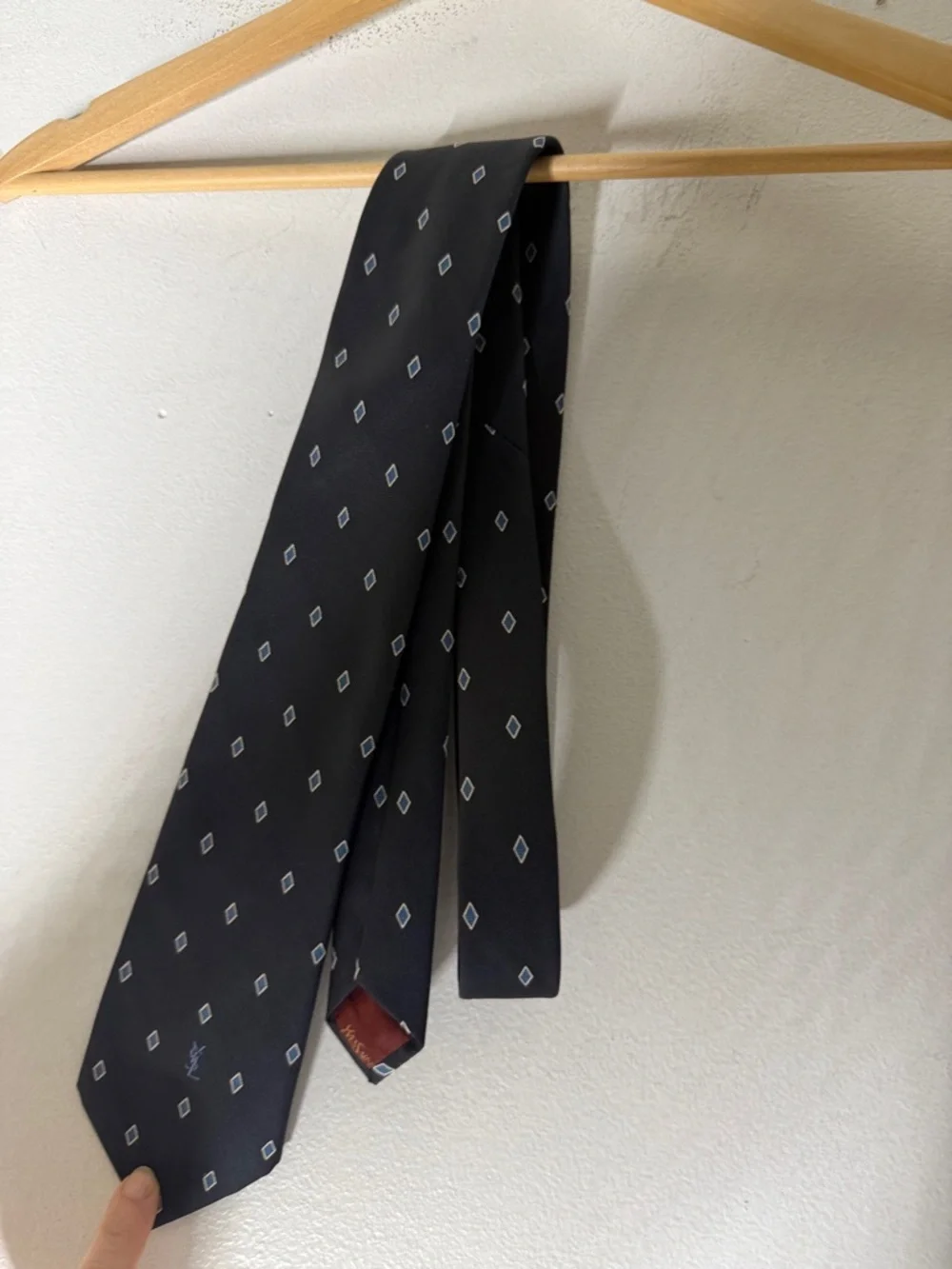 vintage ysl yves saint laurent Diamond Print Necktie Navy‎